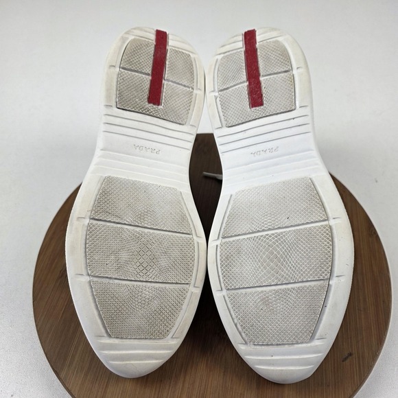 Prada Shoes Mens Size 8 Black Gray Patent Leather Low Top Sneakers Italy - Picture 12 of 16